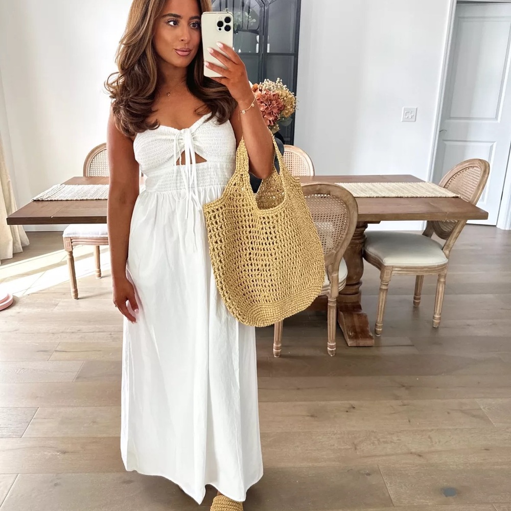 Women's Smocked Cut-Out Maxi Sundress - Universal Thread White XS - Picture 8 of 10